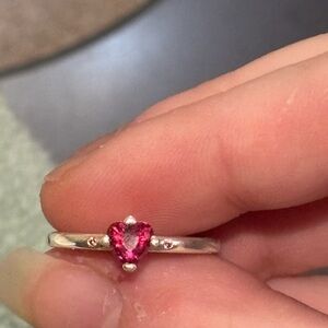 Pandora Silver Ring with Heart-Shaped Pink Stone